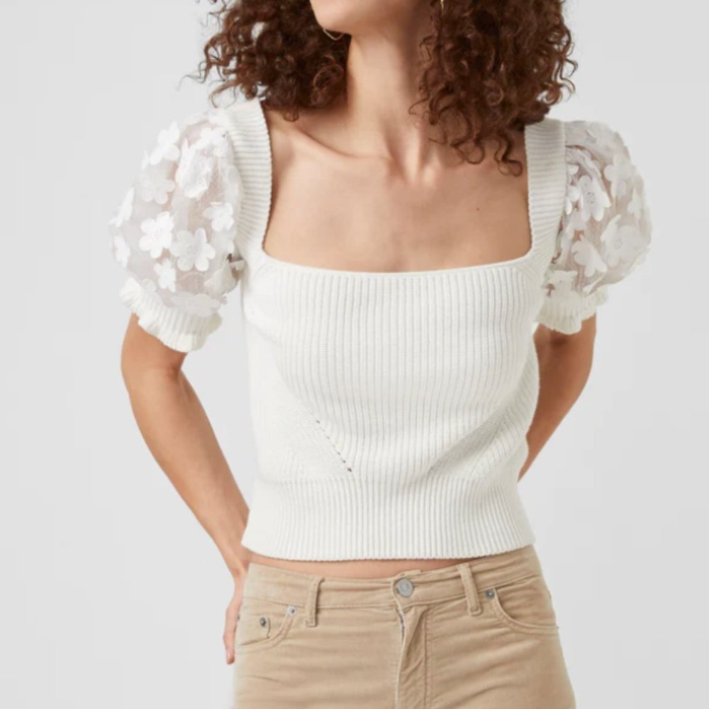 INDUSTRY Caballo Puff Sleeve Sweater White XS